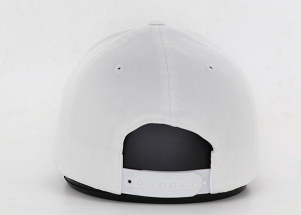 Back of White Bent Curved Brim Snapback