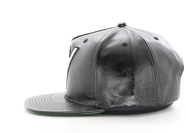 Side of Custom Fashion Leather Snapbacks Hat With Green Underbill