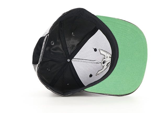 Inside of Custom Fashion Leather Snapbacks Hat With Green Underbill