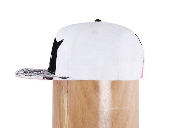 Side of White Funny Snapbacks with Cute Black Print Logo