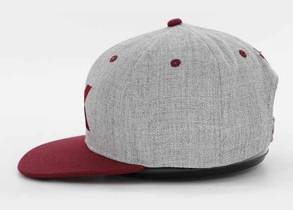 Side of Grey and Red Snapback With K Logo