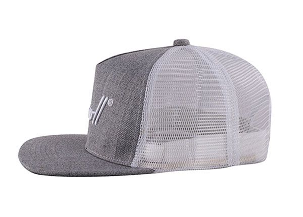 Side of Grey and White Snapback Trucker Hat