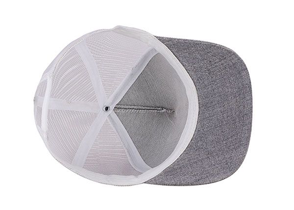 Inside of Grey and White Snapback Trucker Hat