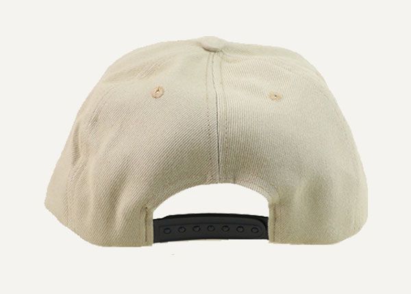 Back of Blank Khaki Snapback Hat With Wine Red Brim