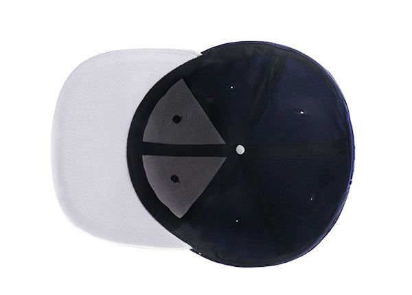 Inside of Navy Blue and Grey Snapback With Embroidered Patch