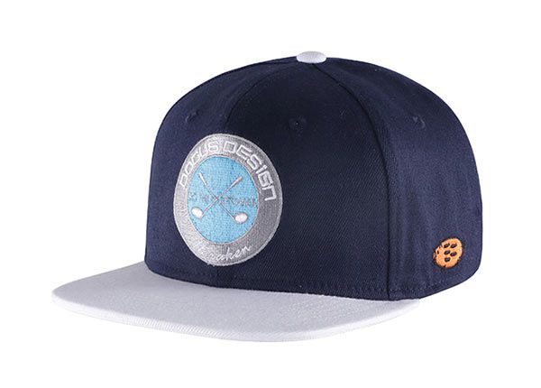 Slant of Navy Blue and Grey Snapback With Embroidered Patch