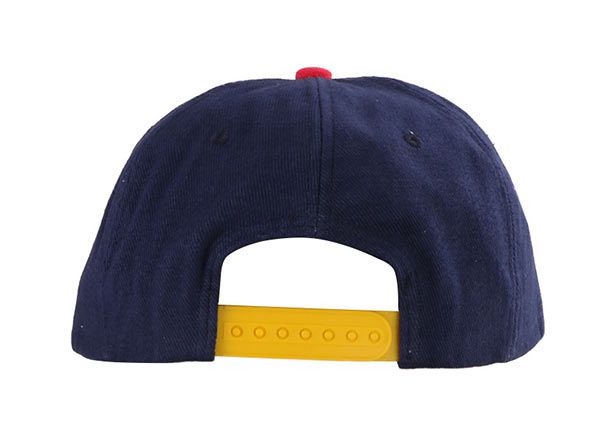 Back of Navy Blue and Red 2tone Flat Brim Snapback Hat
