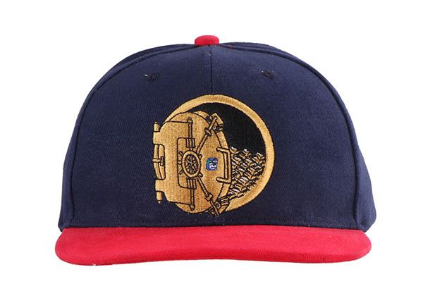 Front of Navy Blue and Red 2tone Flat Brim Snapback Hat