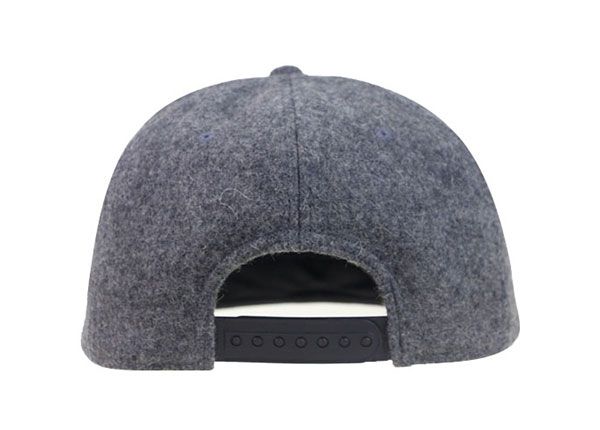 Back of Custom Grey Wool Old Vintage Snapback With Leather Brim