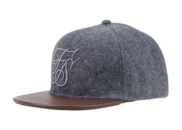 Slant of Custom Grey Wool Old Vintage Snapback With Leather Brim