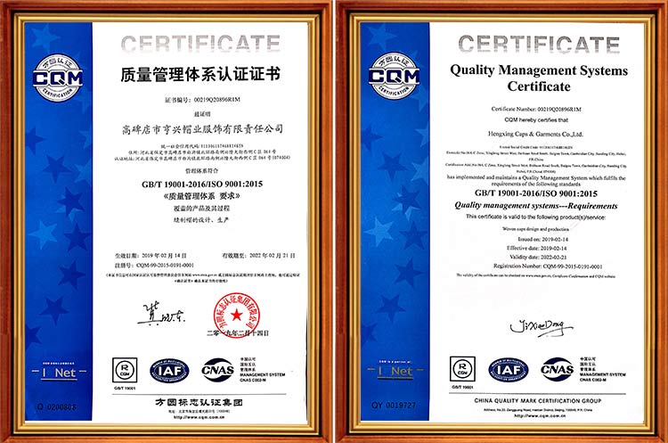ISO 9001 cap quality certificate
