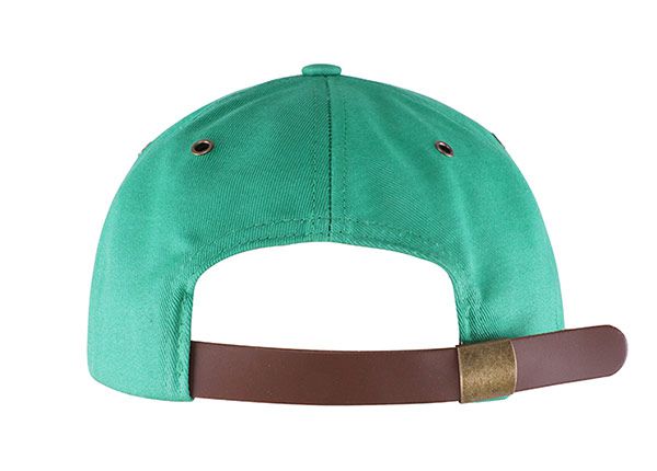 Back of 6 Panel Plain Green Snapback with White Embroidered Logo