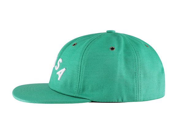 Side of 6 Panel Plain Green Snapback with White Embroidered Logo