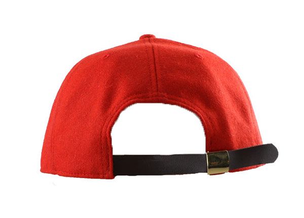 Back of Woll Plain Red Snapback with Green Underbill