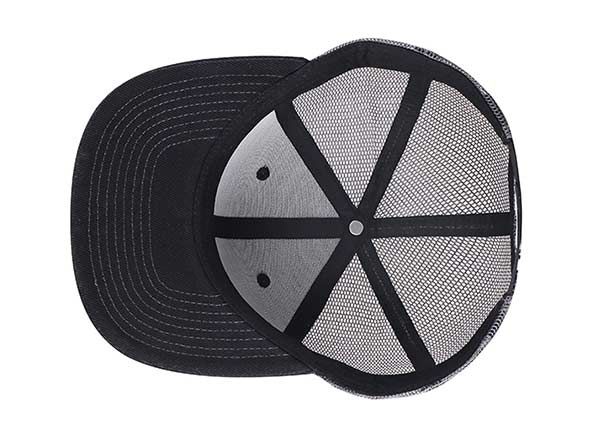 Inside of Plain Black Snapback Trucker Cap