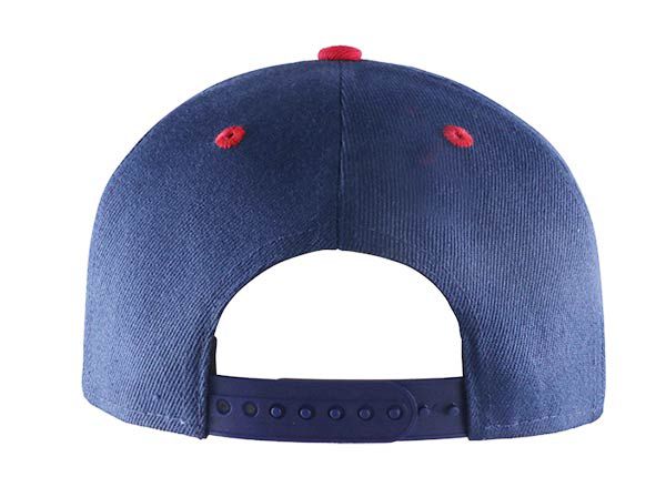 Back of Red and Blue Snapback with Red Bill