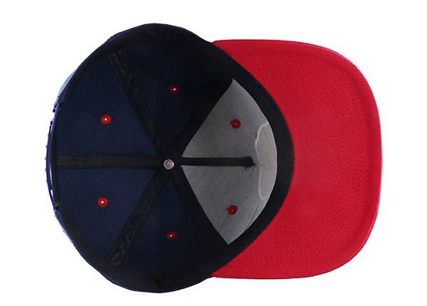 Inside of Red and Blue Snapback with Red Bill