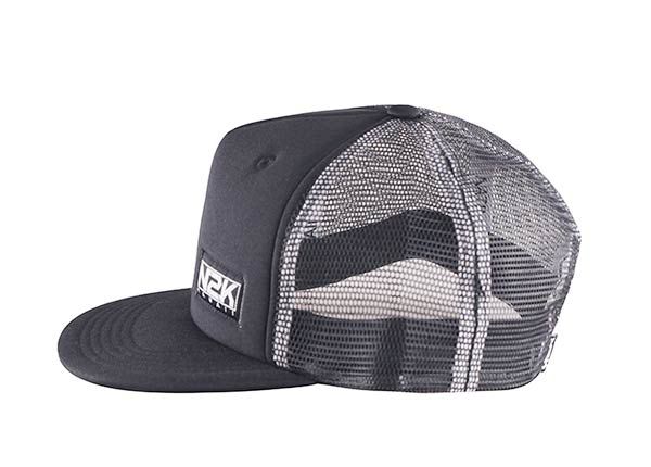 Side of Simple Black Snapback Trucker Hat With Foam