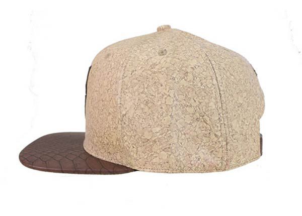 Side of Short Brim Leather Flat Brim Cork Fabric Snapback Cap