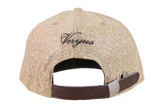 Back of Short Brim Leather Flat Brim Cork Fabric Snapback Cap