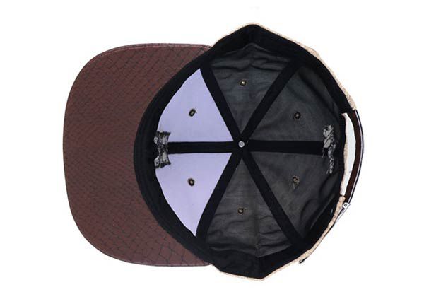 Inside of Short Brim Leather Flat Brim Cork Fabric Snapback Cap