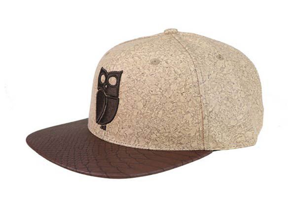 Slant of Short Brim Leather Flat Brim Cork Fabric Snapback Cap