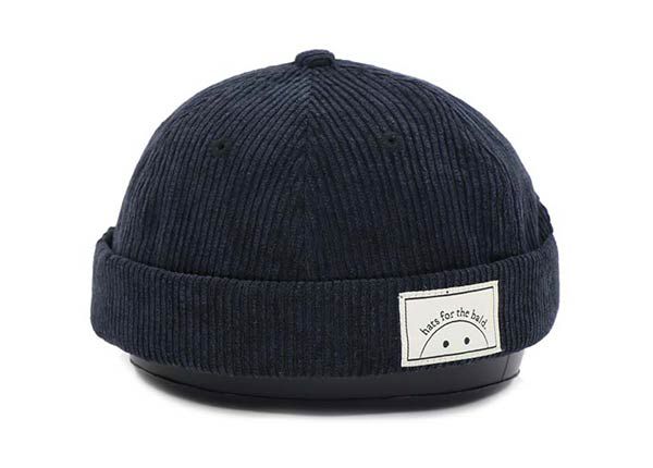 Slant of Custom Black Corduroy Brimless Snapback Hat With Leather Strap Back