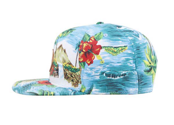 Side of Custom Stylish Hawaii Floral Printing Snapback Hat with Orange Underbill