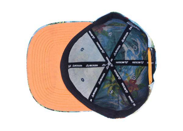 Inside of Custom Stylish Hawaii Floral Printing Snapback Hat with Orange Underbill