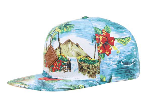Slant of Custom Stylish Hawaii Floral Printing Snapback Hat with Orange Underbill