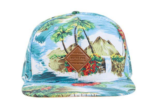 Front of Custom Stylish Hawaii Floral Printing Snapback Hat with Orange Underbill