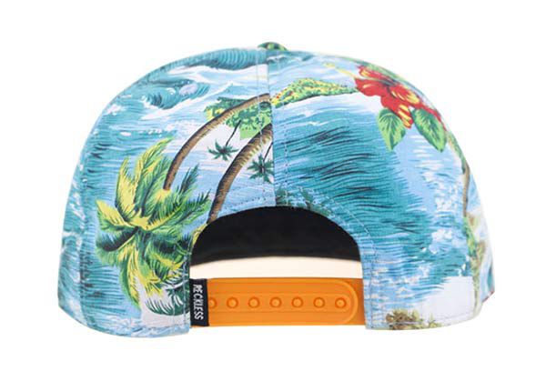 Back of Custom Stylish Hawaii Floral Printing Snapback Hat with Orange Underbill