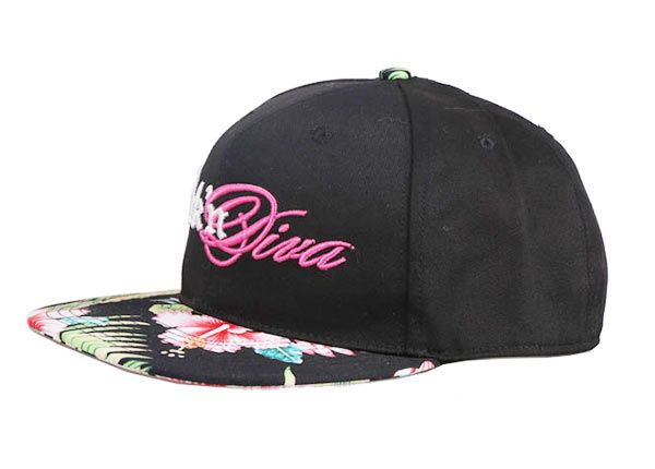 Slant of Custom Black Floral Tropical Snapbacks