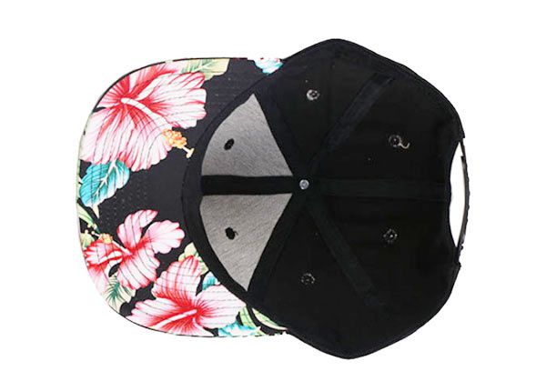 Inside of Custom Black Floral Tropical Snapbacks