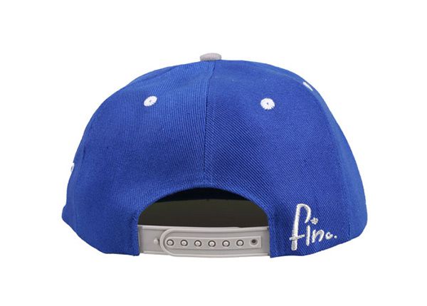 Back of  6 Panel Blue High Quality Hat With Green Underbill