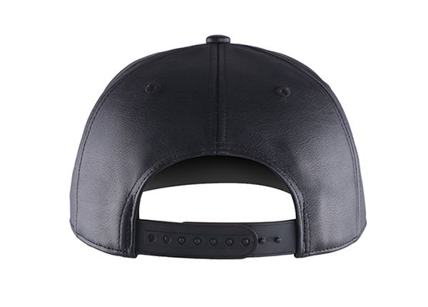 Back of Custom Black Leather Team Baseball Hat
