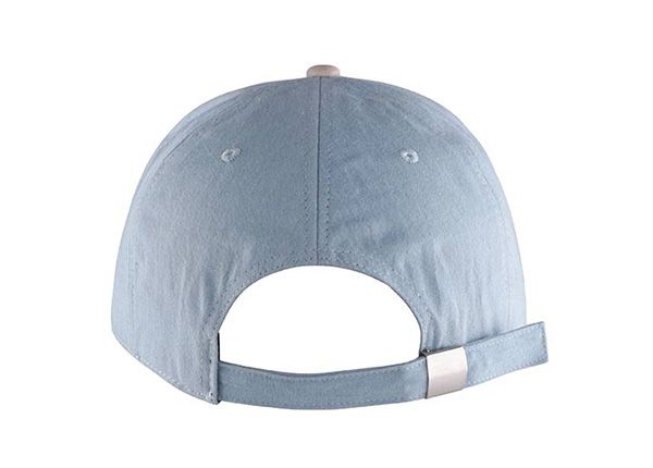 Back of Custom 5 Panel Blue Baseball Cap With Suede Brim