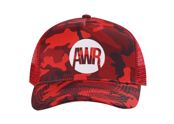Front of Custom Red Digital Camo Baseball Trucker Hat