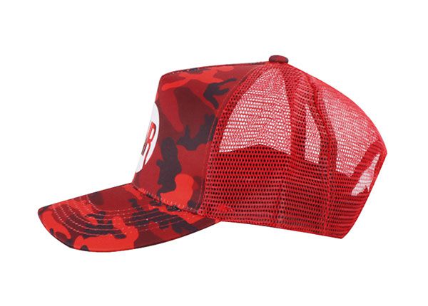 Side of Custom Red Digital Camo Baseball Trucker Hat