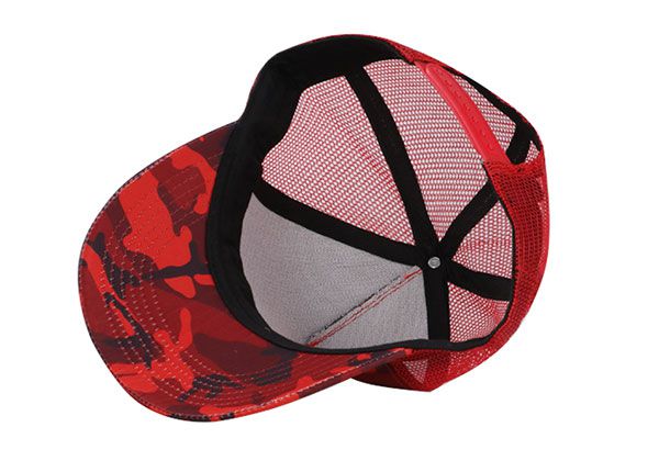 Inside of Custom Red Digital Camo Baseball Trucker Hat