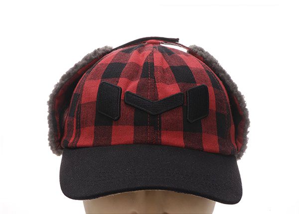 Front of Custom Plaid Embroidered Hats With Earflap For Men