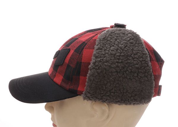 Side of Custom Plaid Embroidered Hats With Earflap For Men