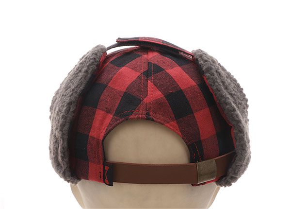 Back of Custom Plaid Embroidered Hats With Earflap For Men