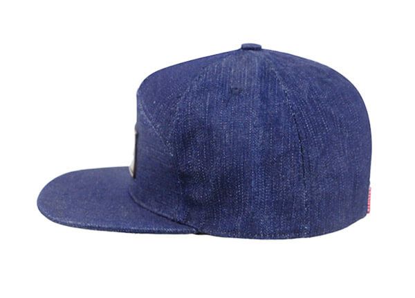 Side of Custom 7 Panel Denim Baseball Cap With Patch