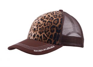 Low Profile Mesh Hat Brown Canvas Leopard Print Trucker Cap