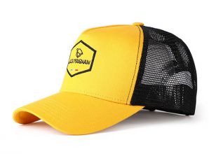 Sports Mesh Hats 2D Embroidered Yellow Baseball Cap with Black Mesh Back