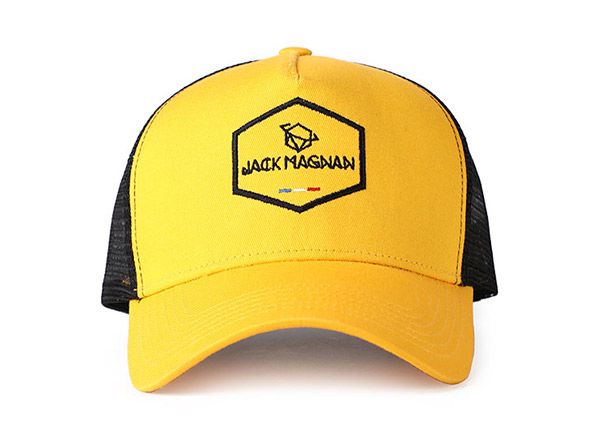 Front of 2D Embroidered Yellow Baseball Cap with Black Mesh Back