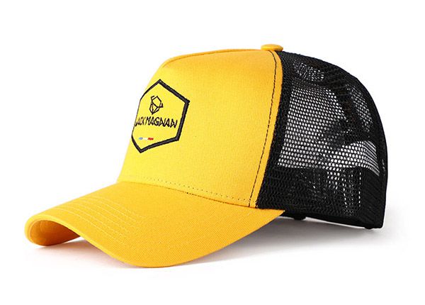 Slant of 2D Embroidered Yellow Baseball Cap with Black Mesh Back