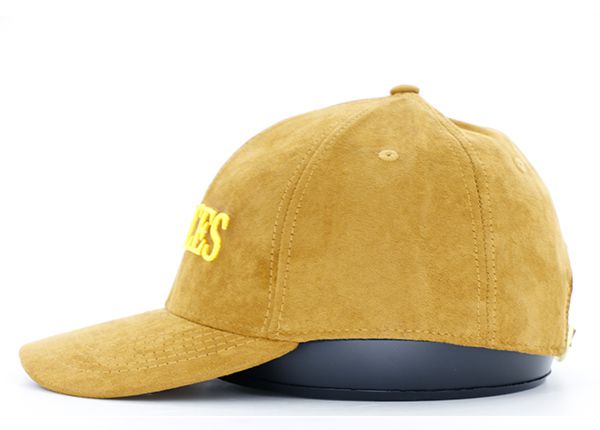 Side of Womens Gold Faux Suede Hat