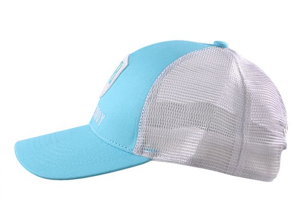 Side of Teal Green Dad Trucker Hat with Grey Mesh Back